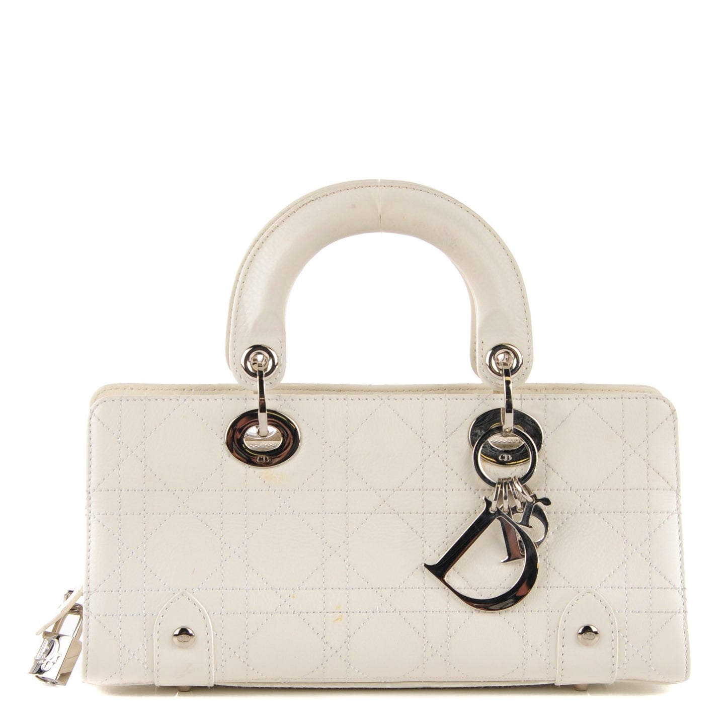 Calfskin Cannage Stitched Small Lady East West Lady Dior White