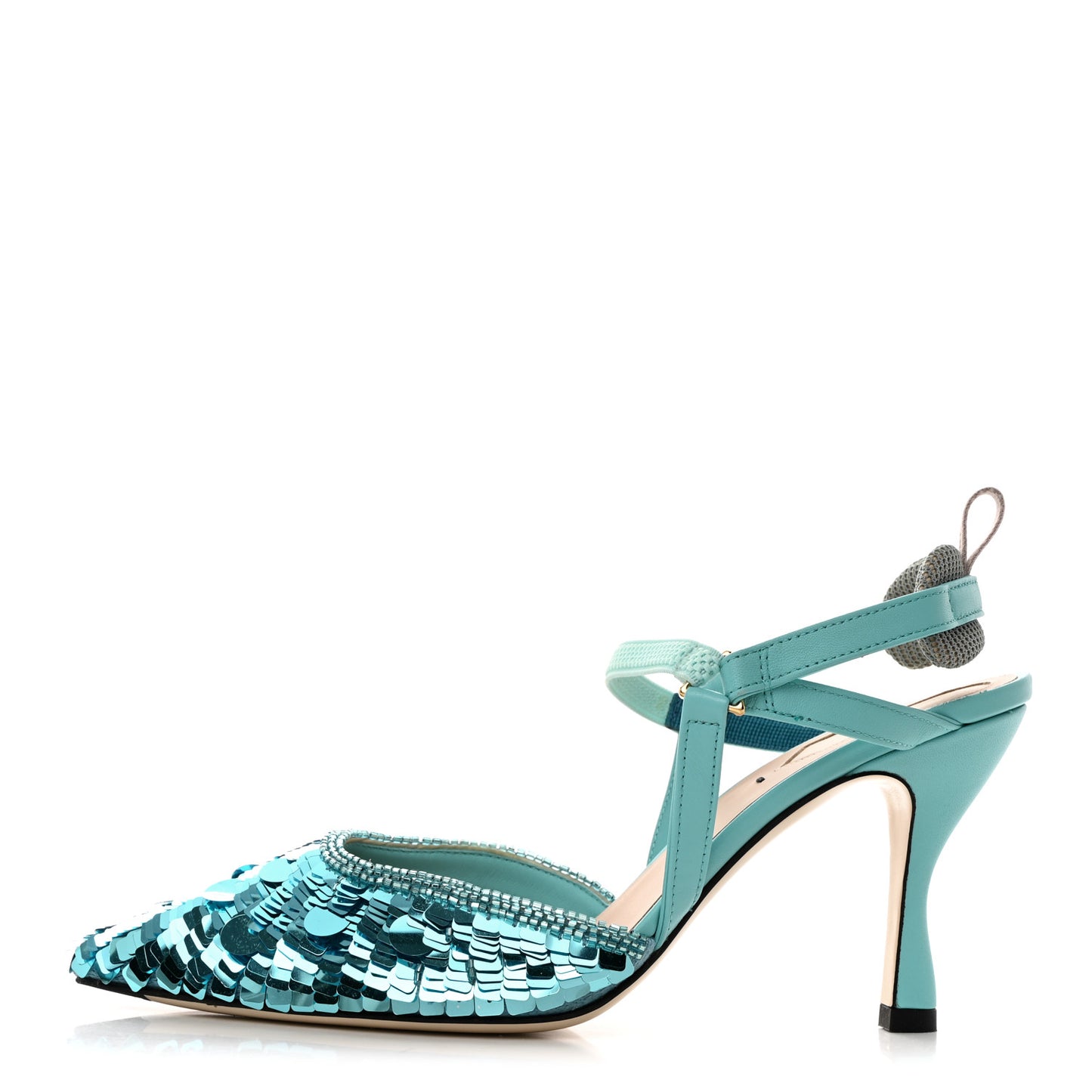 Organza Sequin Paillettes Colibri Lite 85mm Slingback Pumps 37 Nudo Blue Tiffany Blue