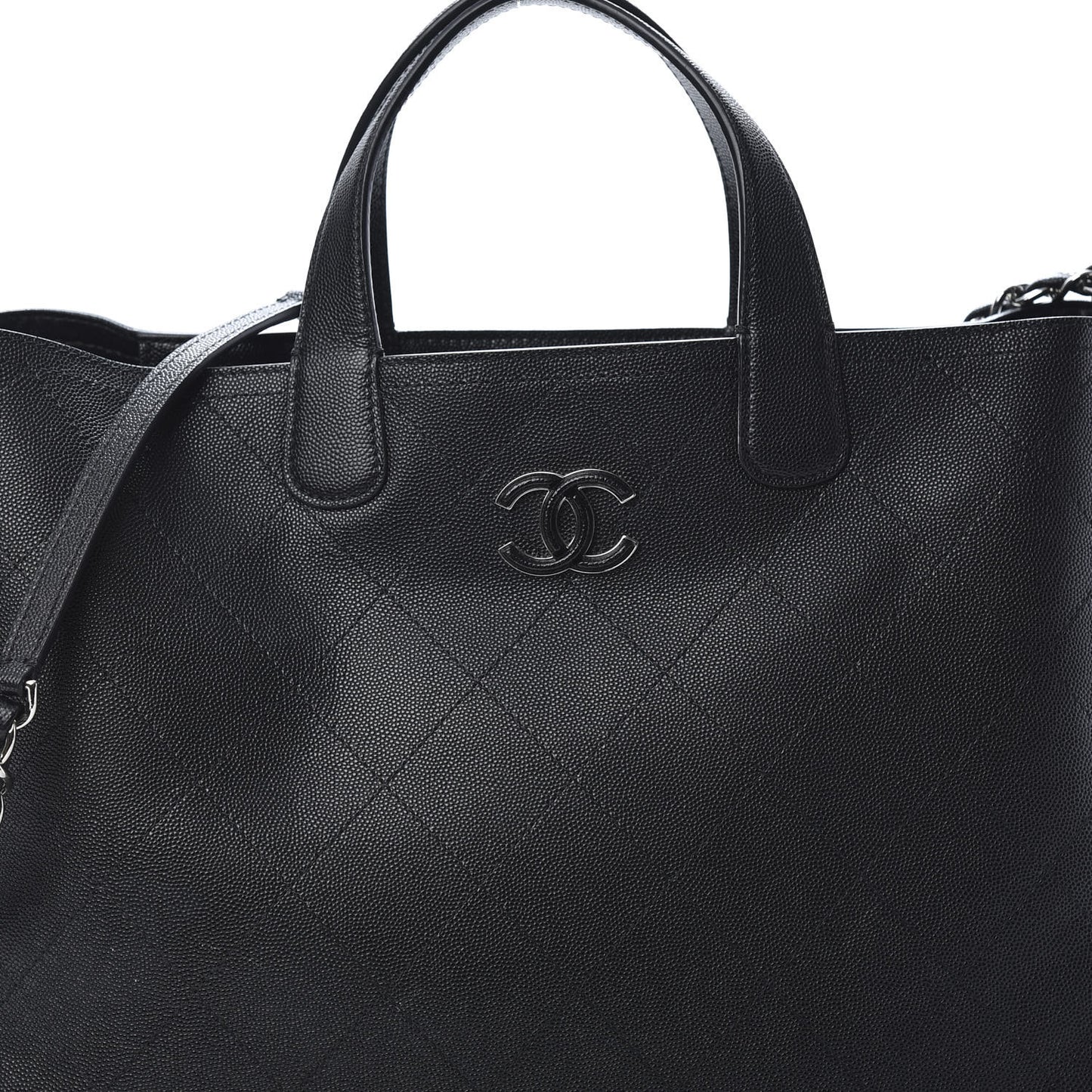 Caviar Stitched Large Shopping Tote Black