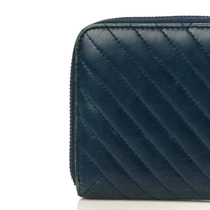 Chanel Glazed Calfskin Quilted Small Coco Boy Zip Around Wallet Blue 22 of 26
