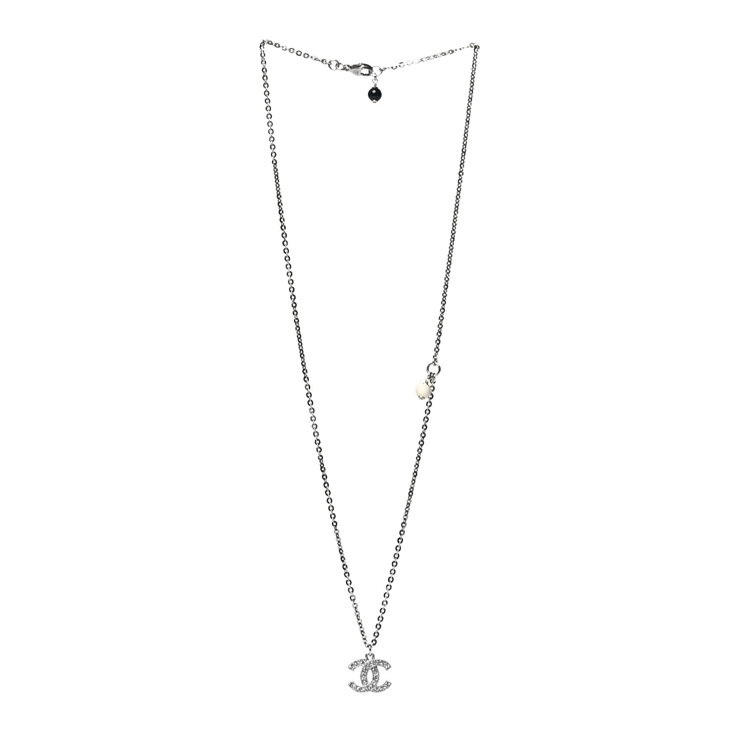 Crystal Pearl CC Pendant Necklace Silver Black