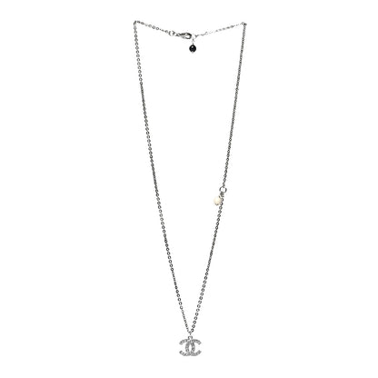 Chanel Crystal Pearl CC Pendant Necklace Silver Black 3 of 5
