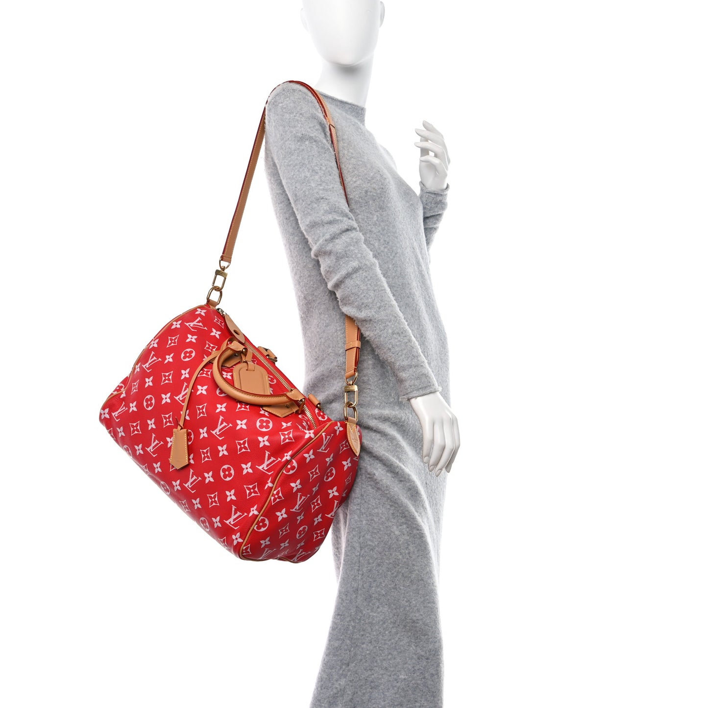 LOUIS VUITTON Calfskin Monogram Speedy P9 Bandouliere 40 Red