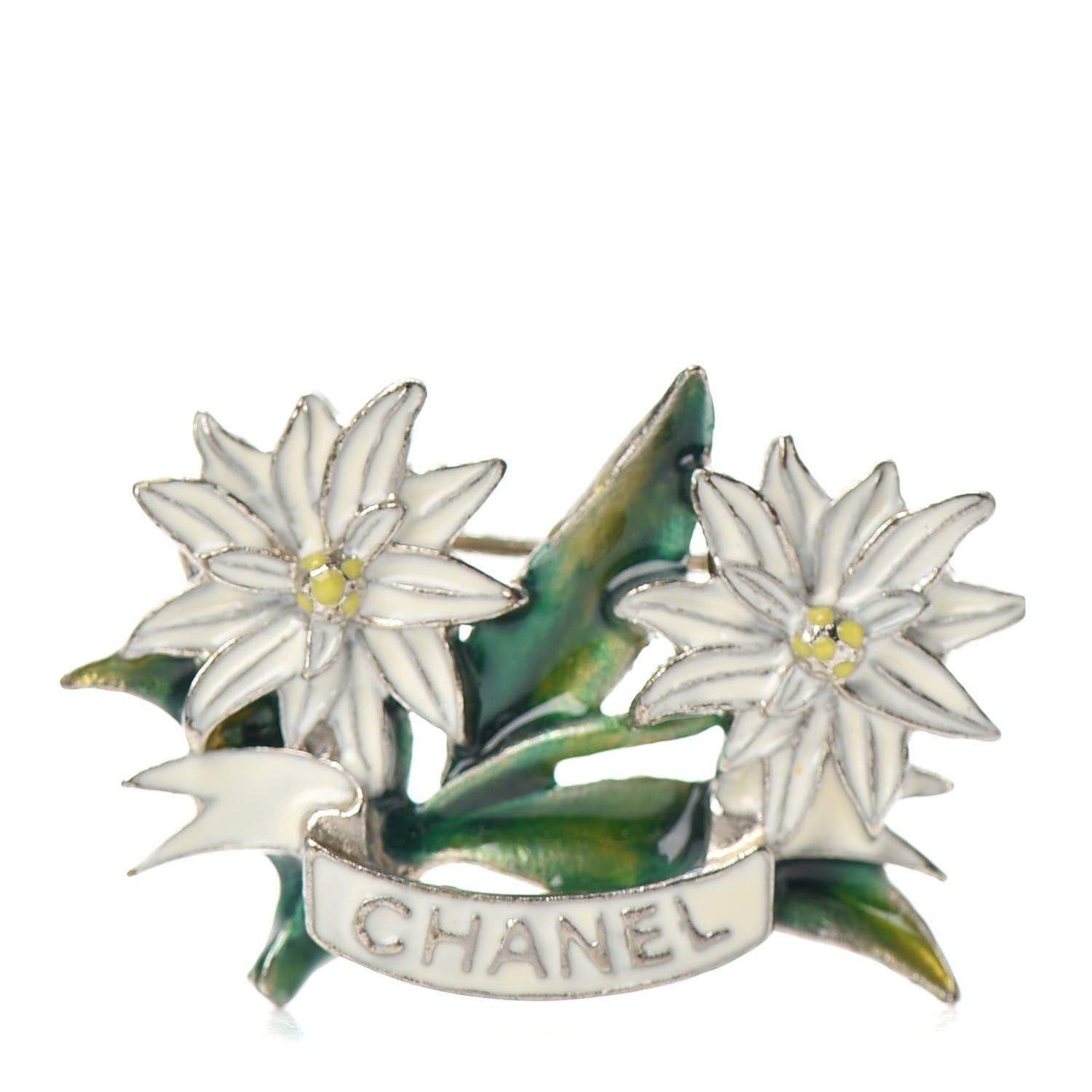 Chanel Enamel Floral Brooch Silver Multicolor 1 of 4