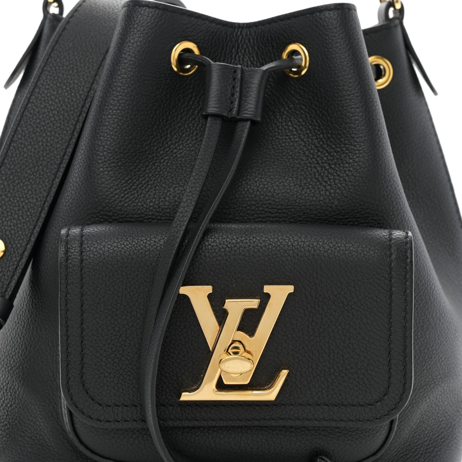 Louis Vuitton Calfskin Lockme Bucket MM Black 7 of 9