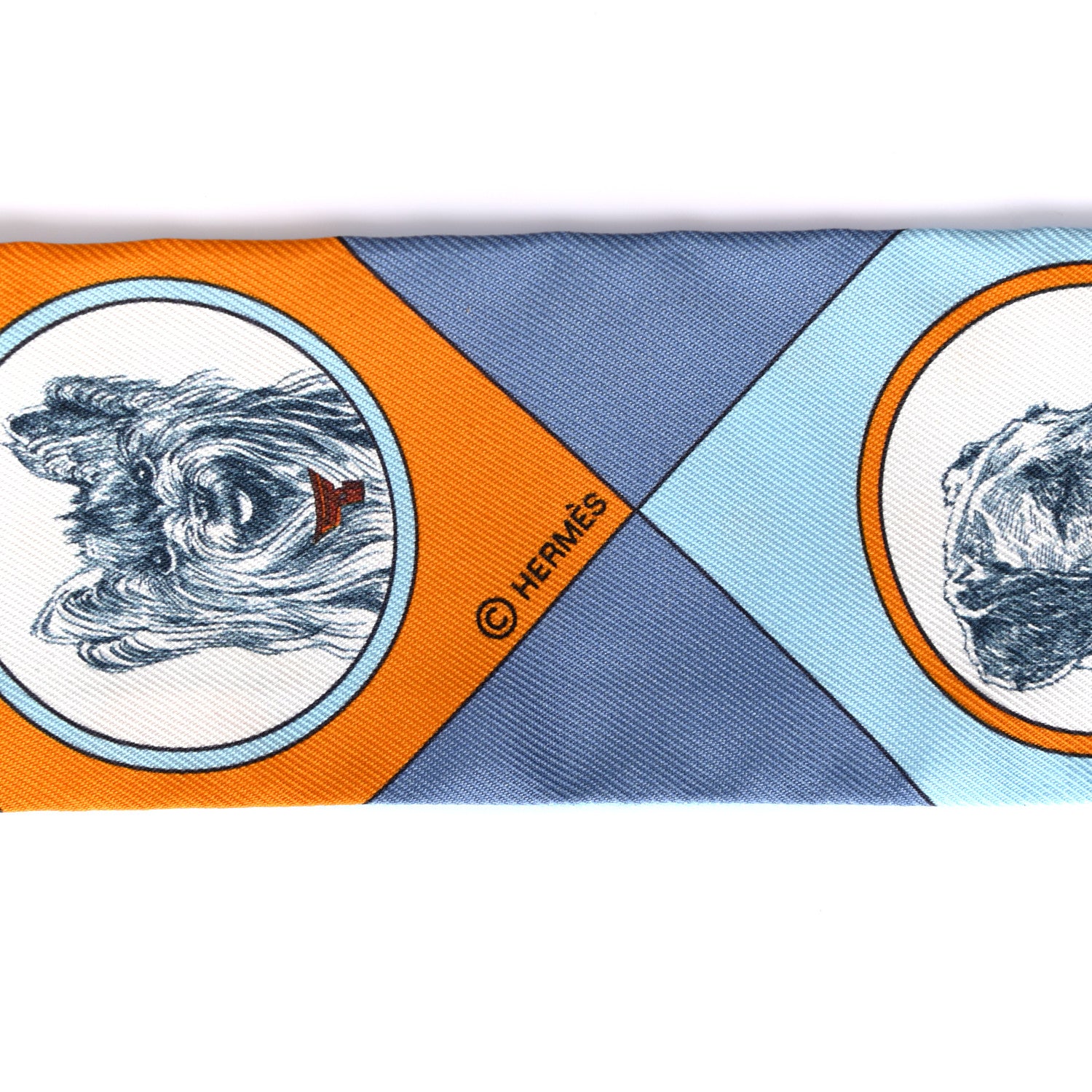 Hermes Silk Colliers Et Chiens Twilly Ciel Orange Gris Bleuete 3 of 4