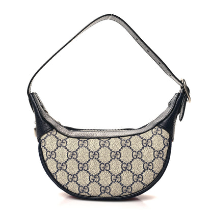 Gucci GG Supreme Monogram Textured Dollar Calfskin Web Mini Ophidia Half Moon Hobo Beige Blue 1 of 12
