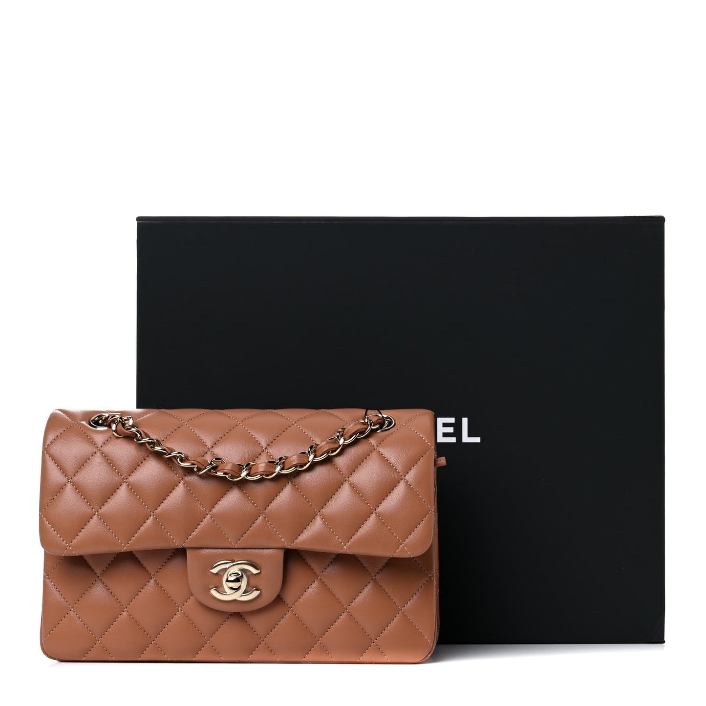 Lambskin Quilted Small Double Flap Brown