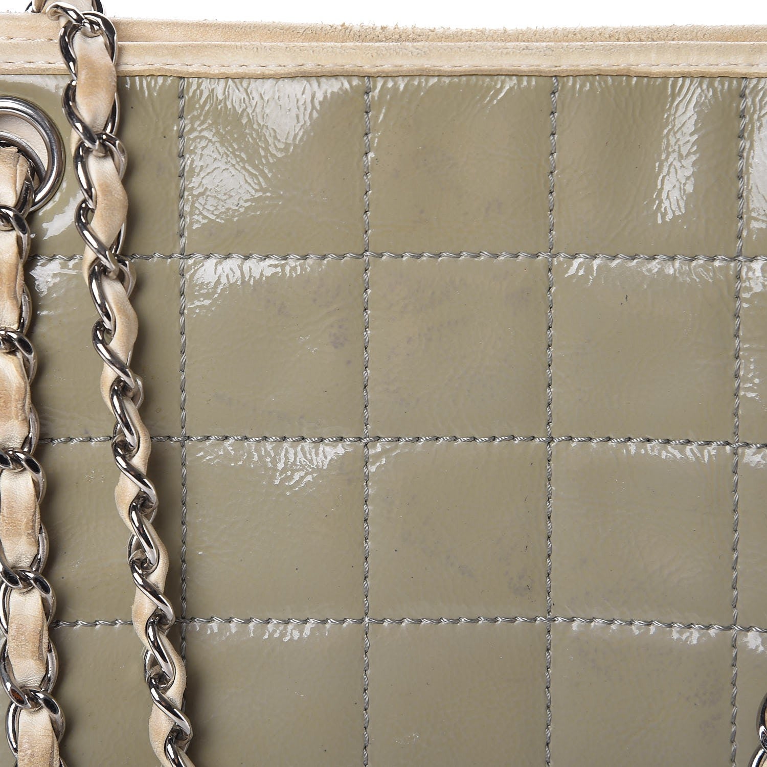 Chanel Patent Chocolate Bar Quilted Tote Khaki Beige 18 of 22