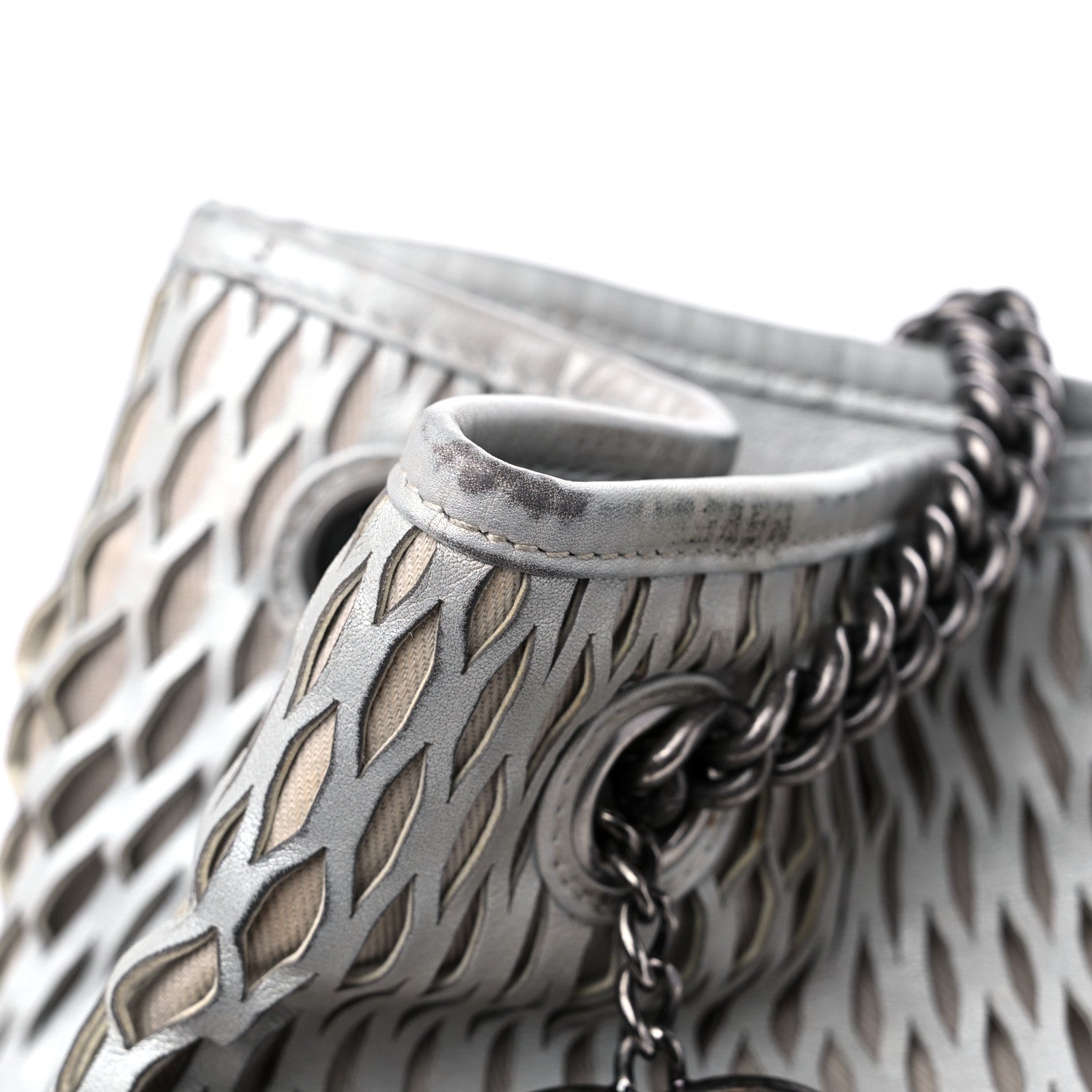 Chanel Calfskin Laser Cut Perforated CC Tote Silver 14 of 16