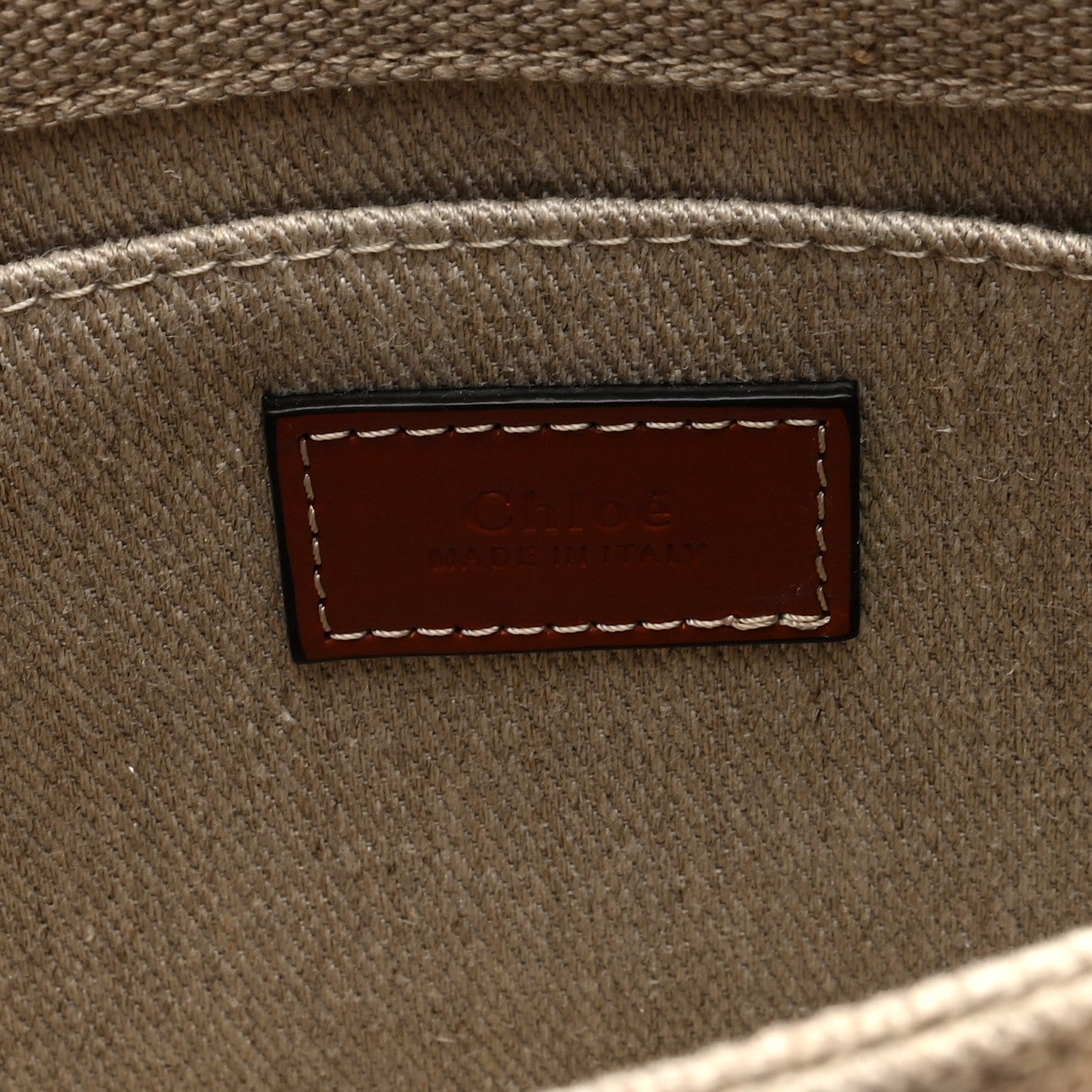 Chloe Linen Calfskin Small Woody Ribbon Tote With Strap White Brown 6 of 9
