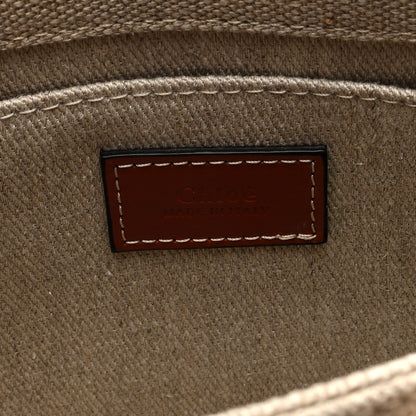 Chloe Linen Calfskin Small Woody Ribbon Tote With Strap White Brown 6 of 9