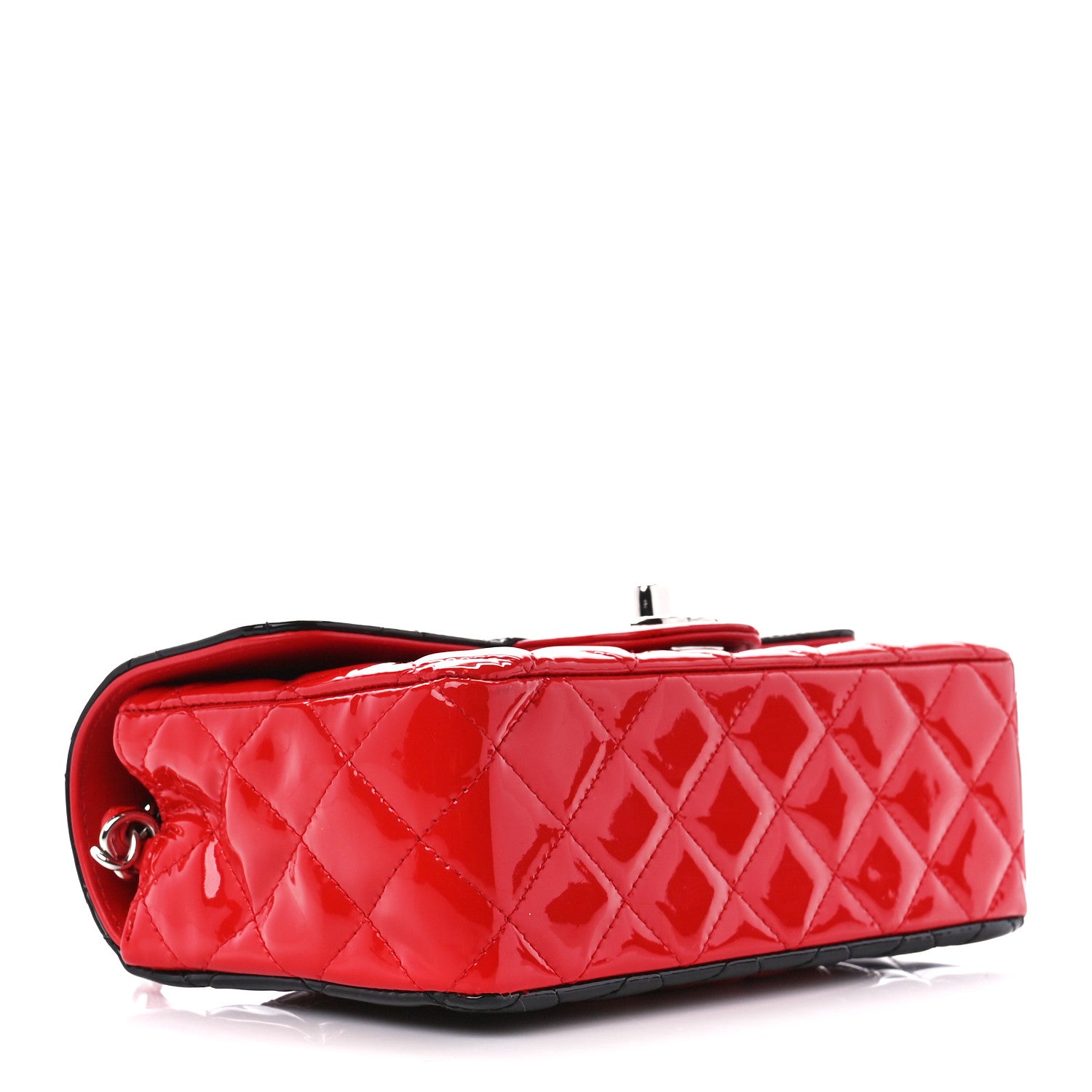 Chanel Patent Calfskin Quilted Bi-Color Mini Rectangular Flap Red Black 4 of 11