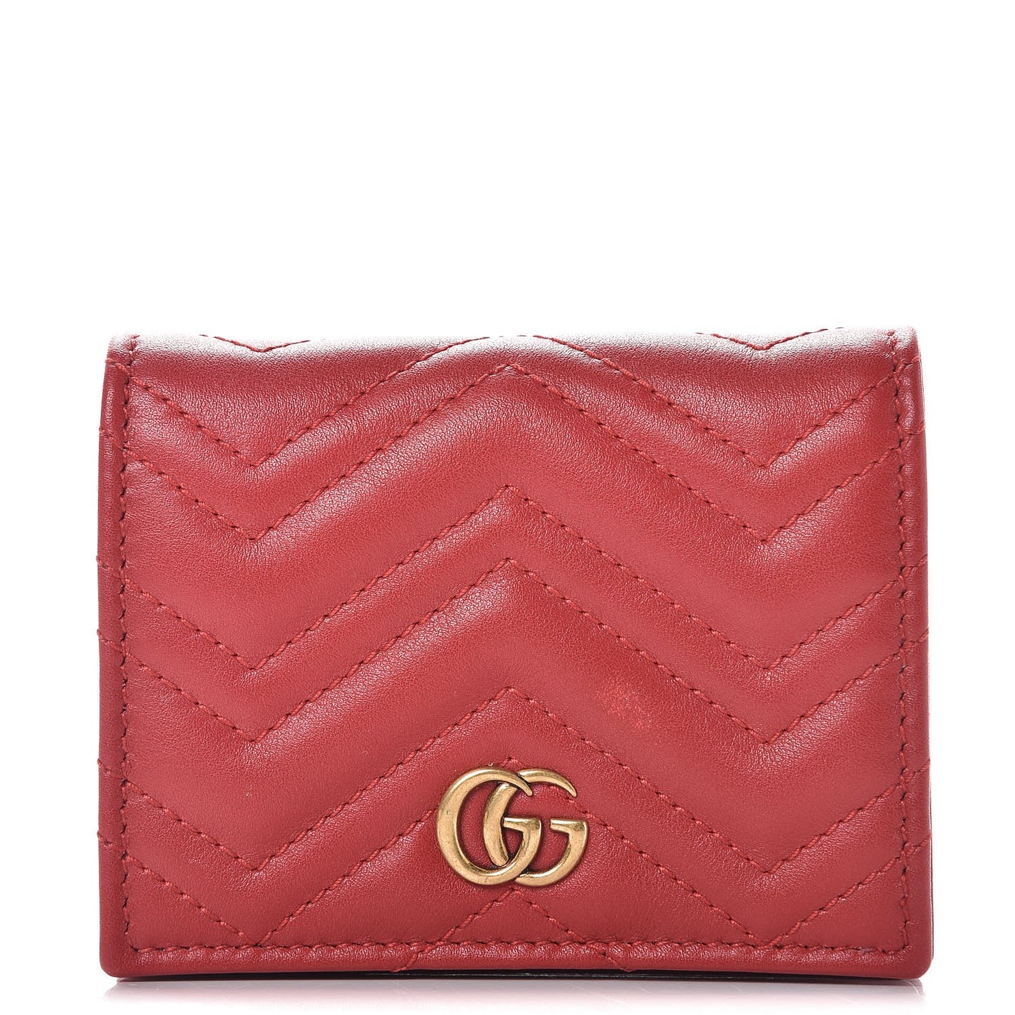 Calfskin Matelasse GG Marmont Card Case Wallet Hibiscus Red