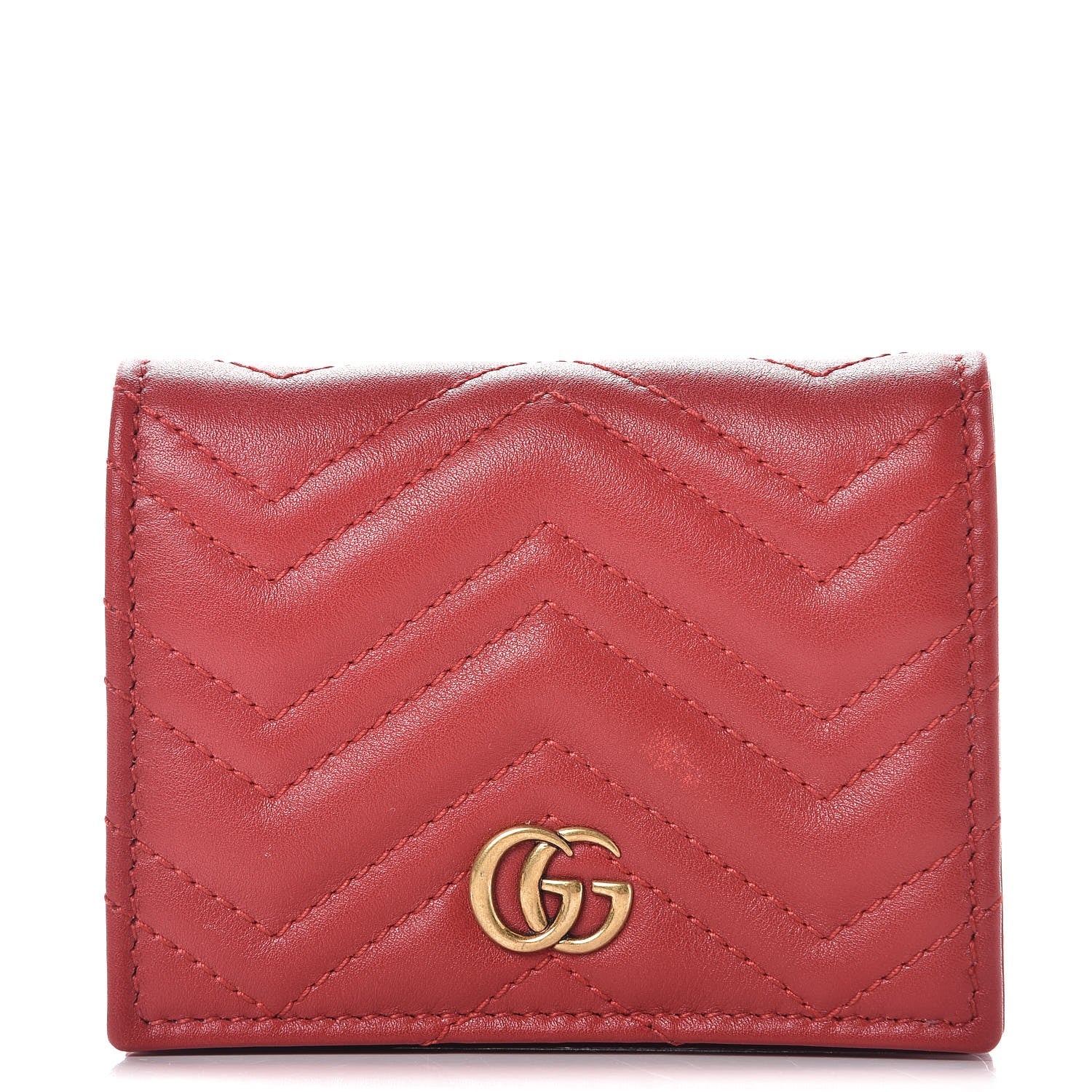 Gucci Calfskin Matelasse GG Marmont Card Case Wallet Hibiscus Red 1 of 9
