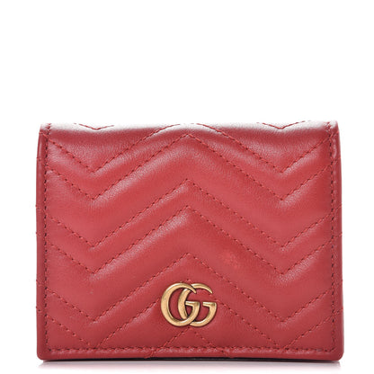 Gucci Calfskin Matelasse GG Marmont Card Case Wallet Hibiscus Red 1 of 9