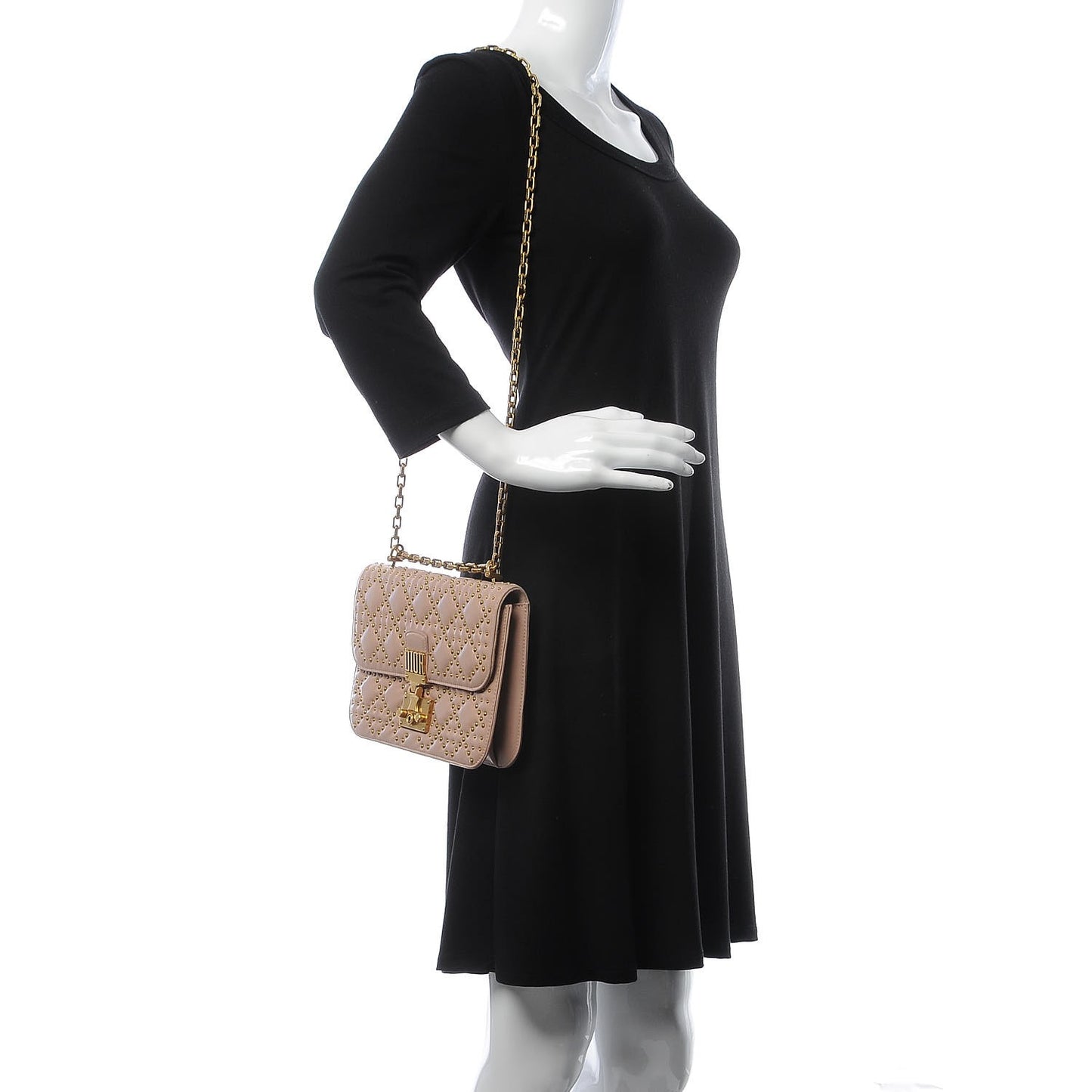 Lambskin Cannage Studded Large Dioraddict Flap Bag Nude