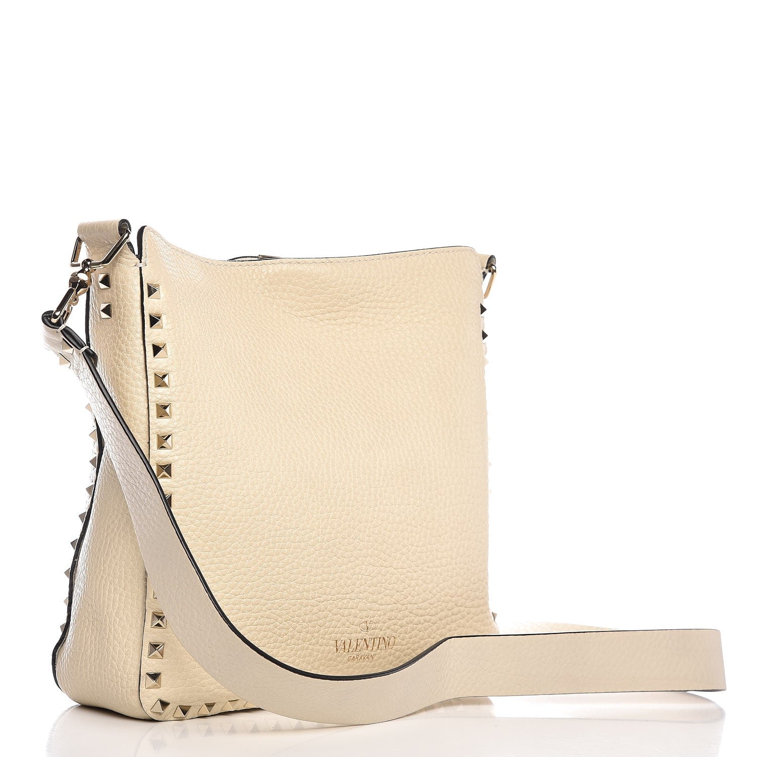 Valentino Garavani Pebbled Calfskin Small Rockstud Flip-Lock Messenger Bag Light Ivory 3 of 9