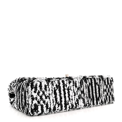 Chanel Sequin Embroidered Medium Flap Black White 5 of 12
