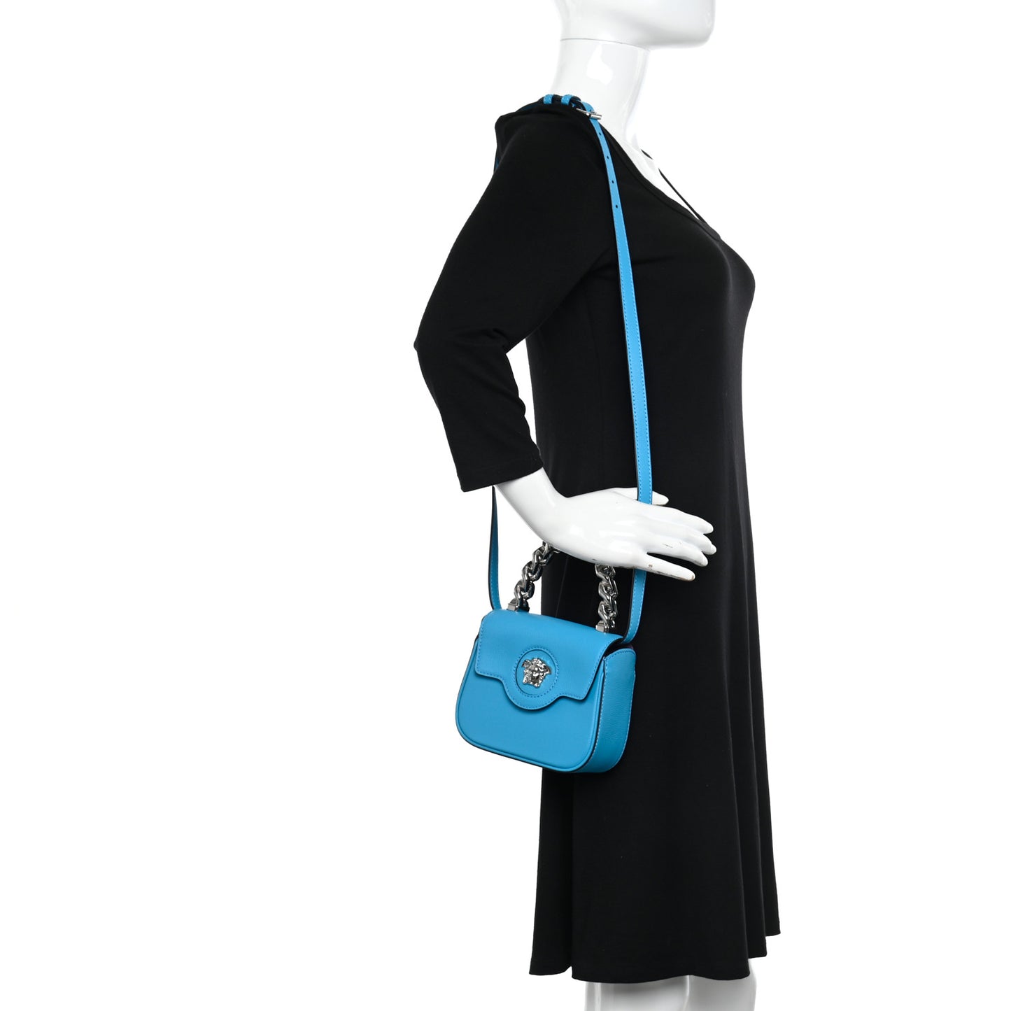 Grained Calfskin Mini La Medusa Bag Turquoise