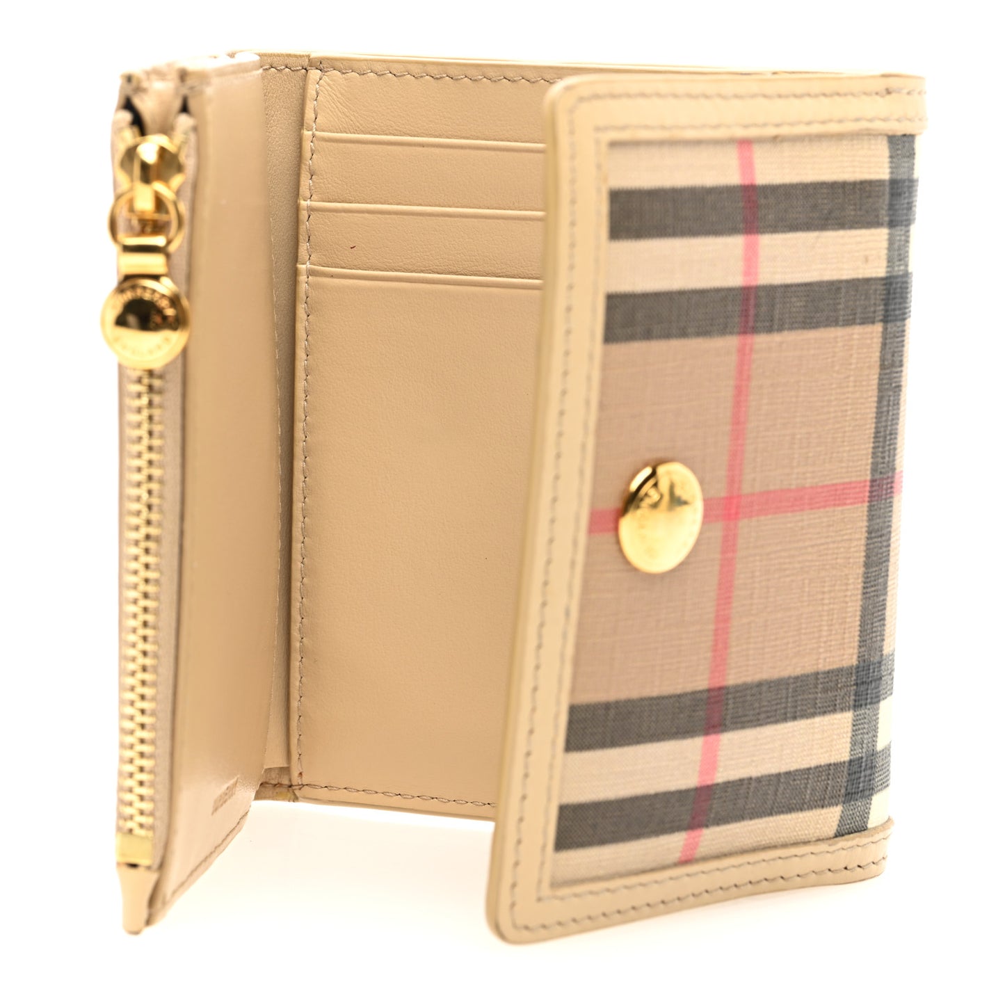 E-Canvas House Check Tri-Fold Wallet Beige