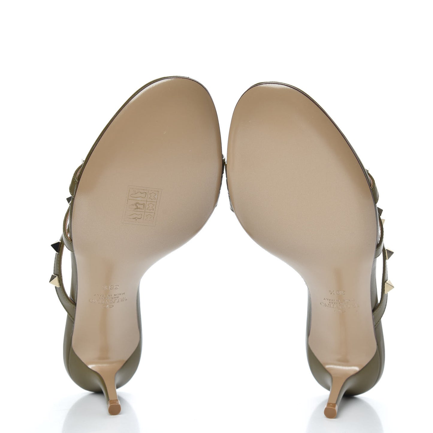 Calfskin Rockstud 60mm Slide Sandals 38.5 Lichen