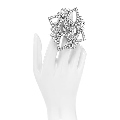 Gucci Metal Crystal Interlocking G Flower Ring M Silver 2 of 4