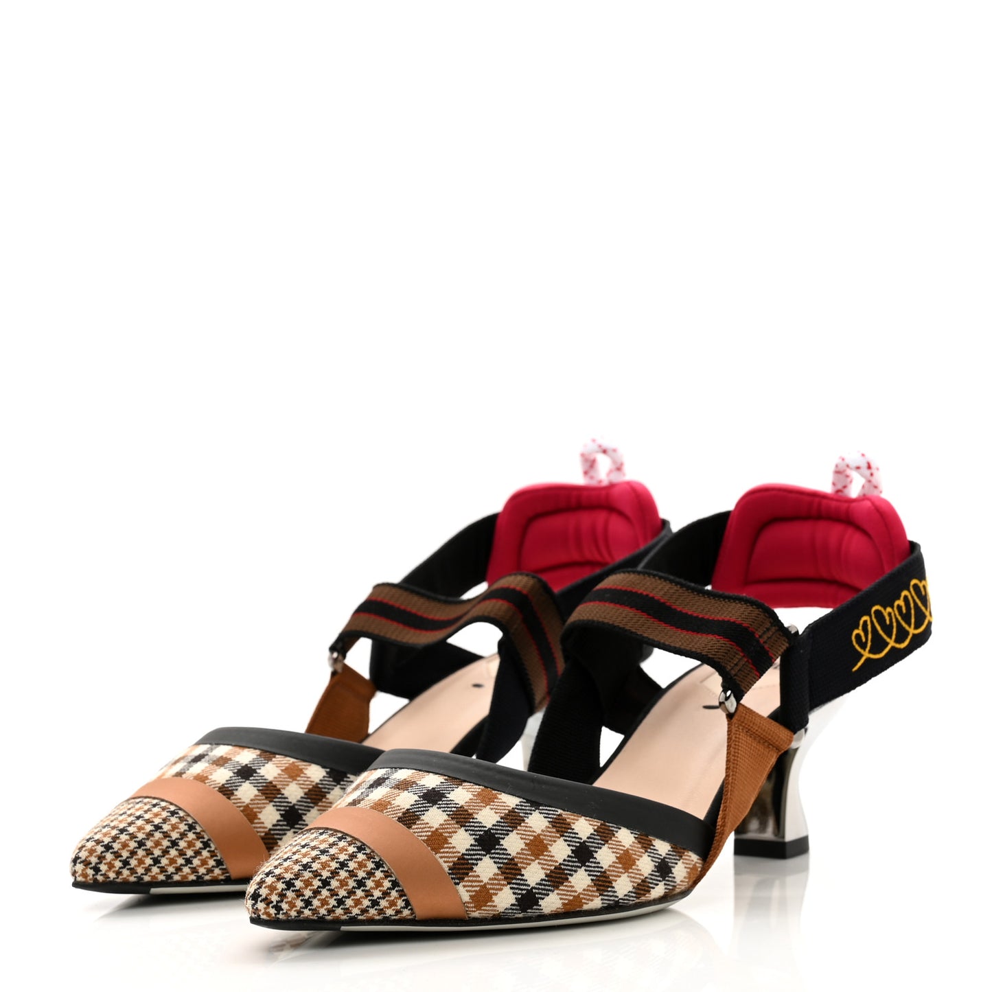Wool Houndstooth Colibri Slingback Pumps 37 Brown
