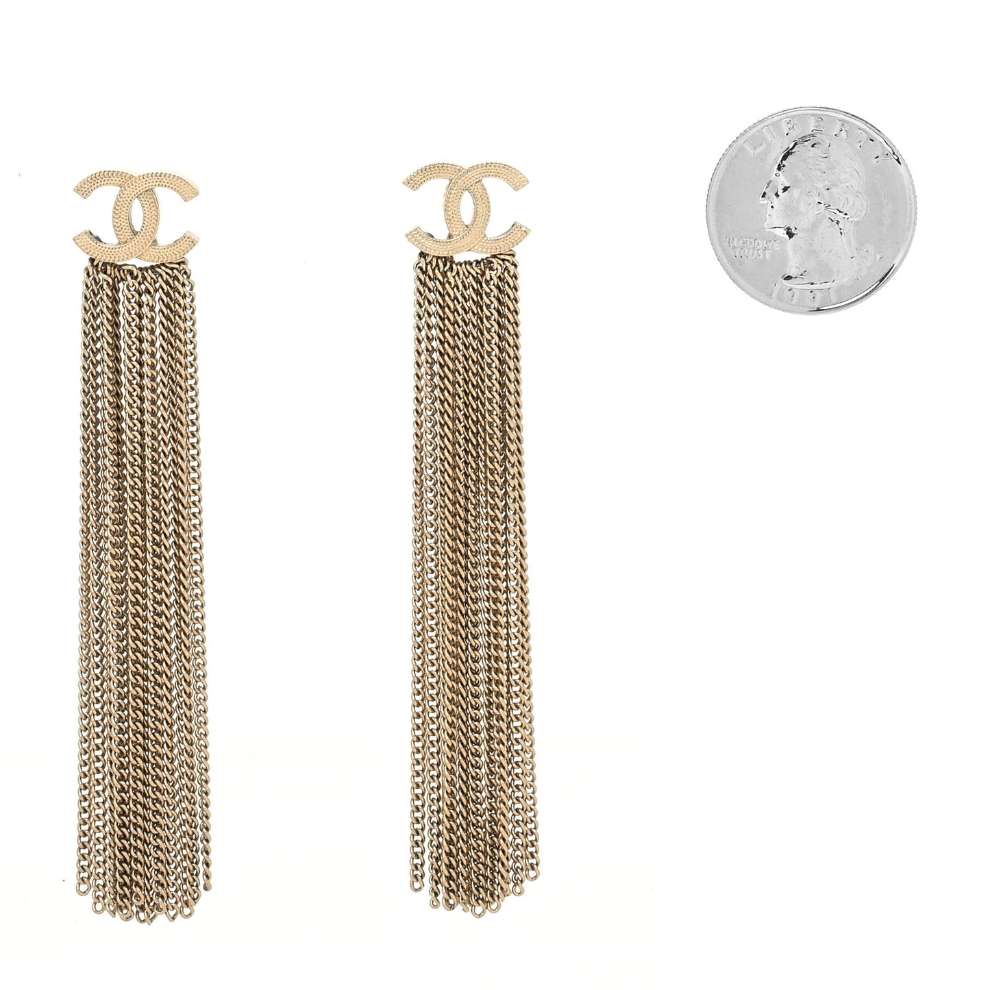 Metal CC Multi Strand Chain Drop Earrings Gold