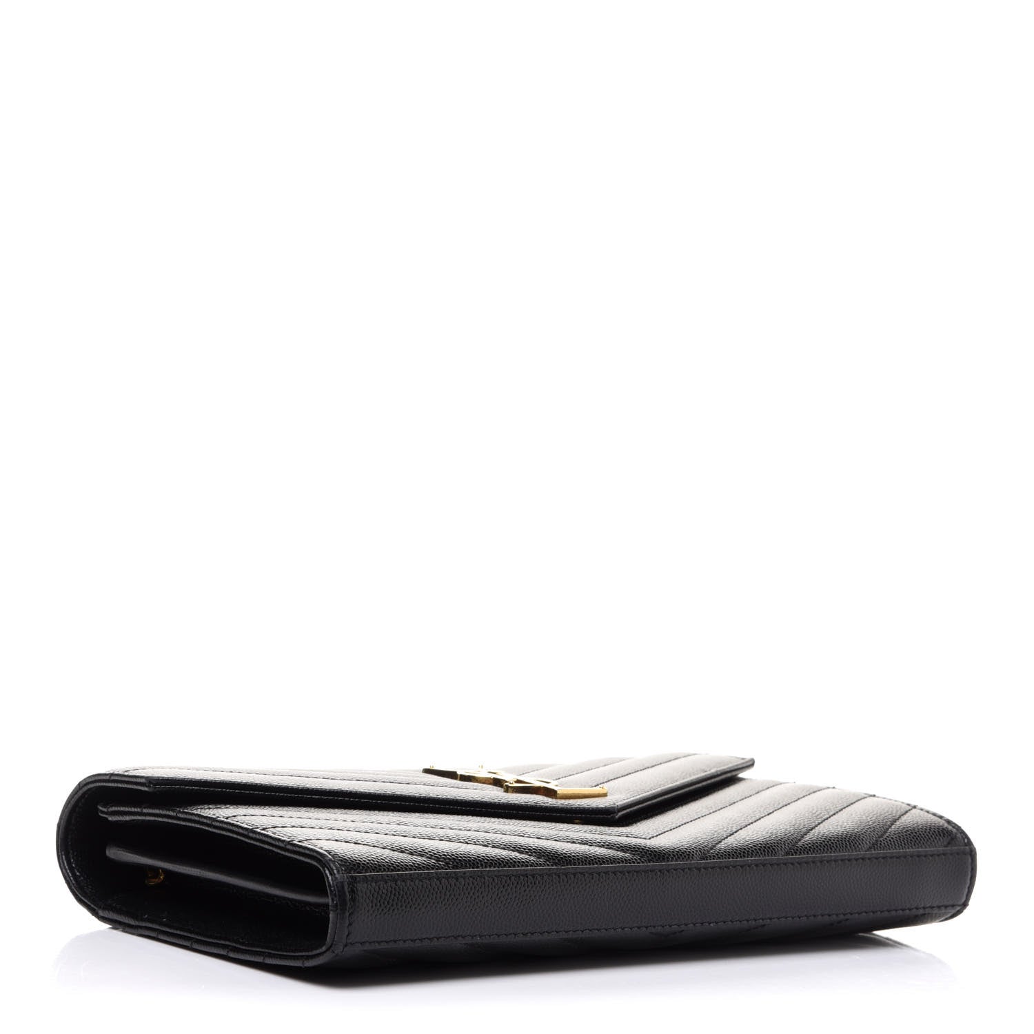 Saint Laurent Grain De Poudre Matelasse Chevron Monogram Chain Wallet Black 4 of 16