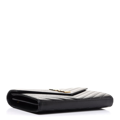 Saint Laurent Grain De Poudre Matelasse Chevron Monogram Chain Wallet Black 4 of 16