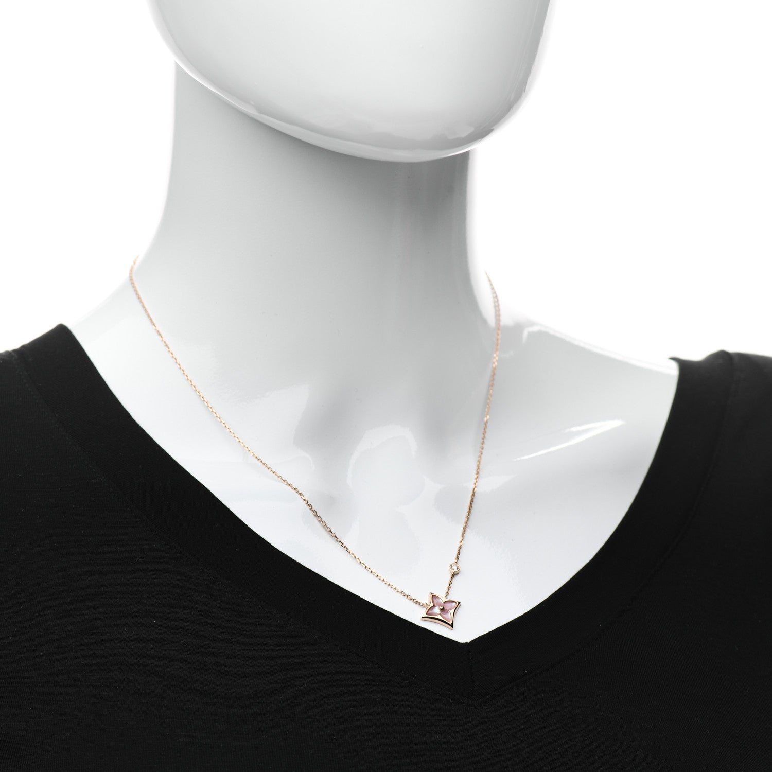 Louis Vuitton 18K Pink Gold Diamond Pink Mother of Pearl Color Blossom BB Star Pendant Necklace 2 of 5