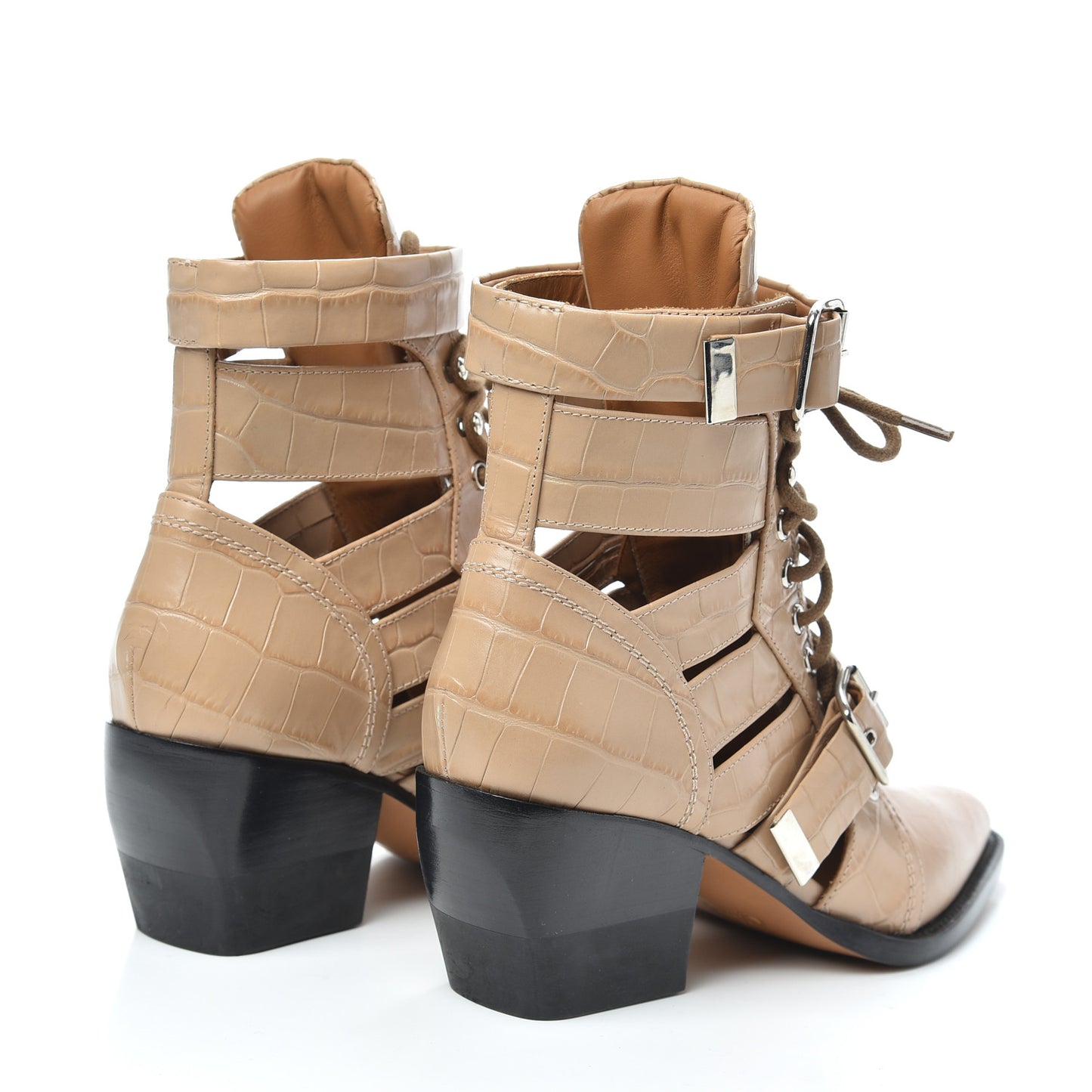 Calfskin Crocodile Embossed Rylee Boots 38 Nougat