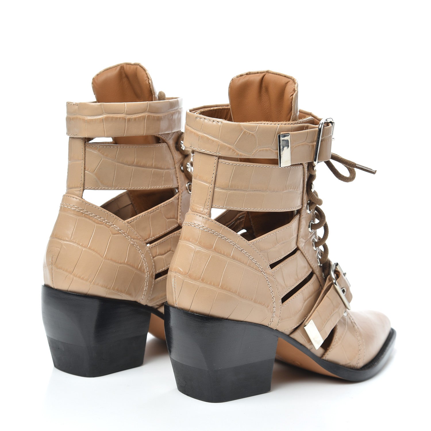 Chloe Calfskin Crocodile Embossed Rylee Boots 38 Nougat 4 of 7