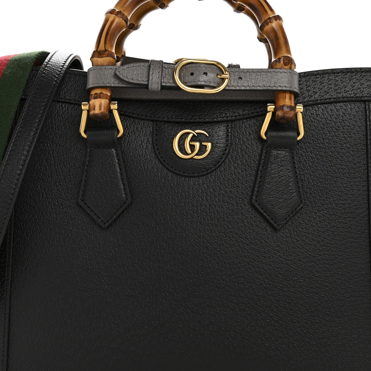 Gucci Textured Dollar Calfskin Web Small Diana Tote Bag Black Dusty Grey 7 of 11