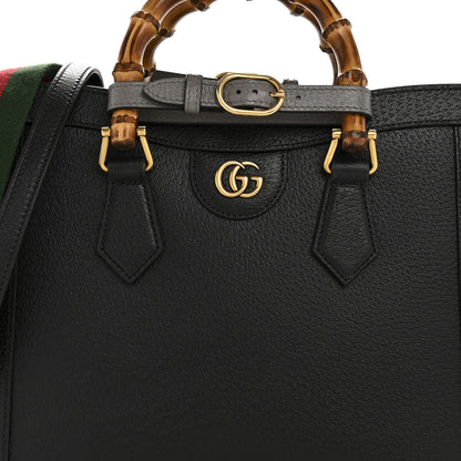 Gucci Textured Dollar Calfskin Web Small Diana Tote Bag Black Dusty Grey 7 of 11