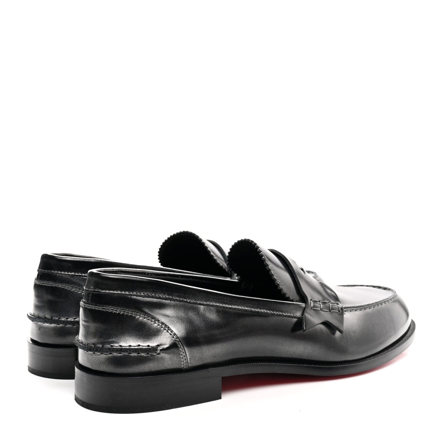 Brushed Calfskin Mens Penny Flat Loafers 44.5 Silver Black