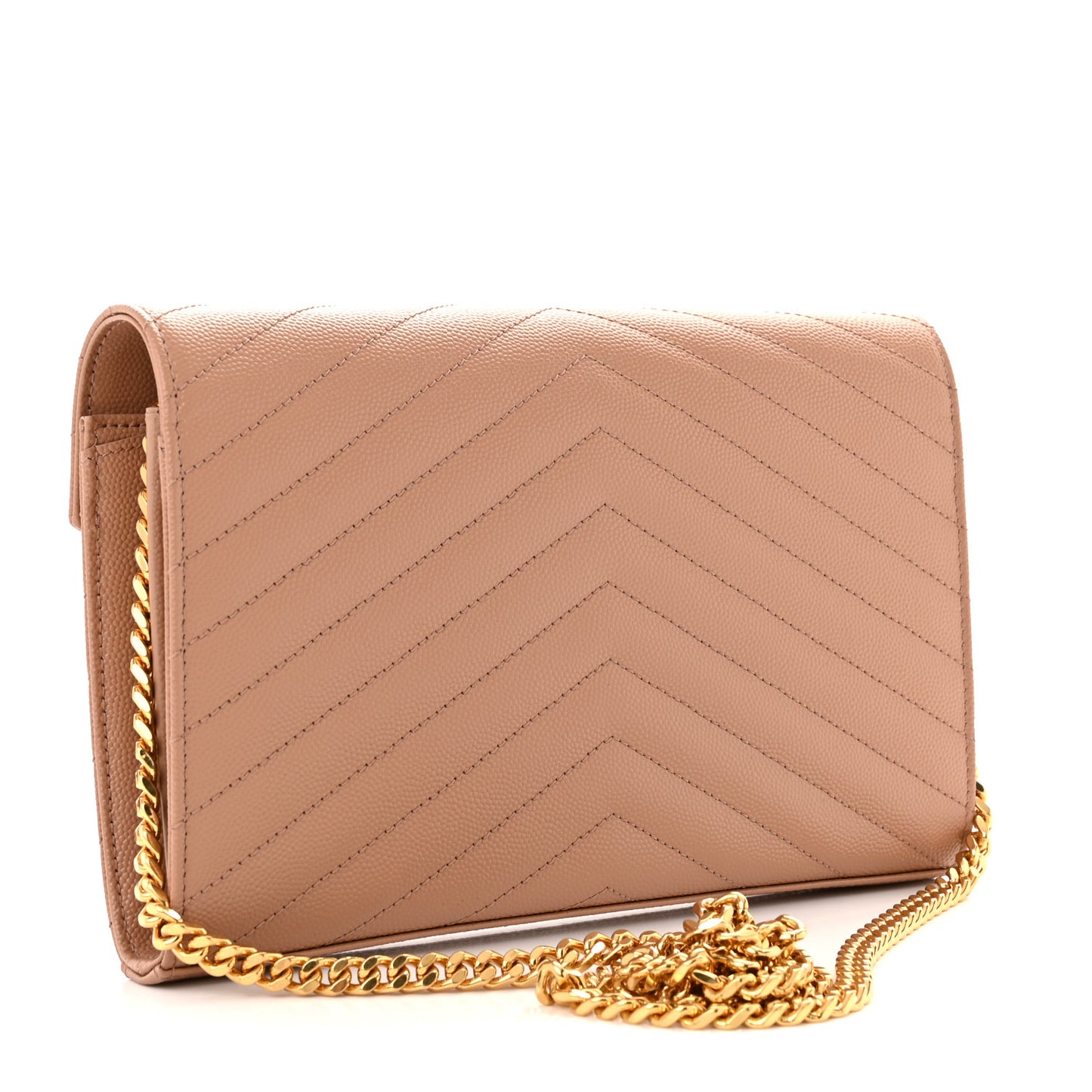 Grain De Poudre Matelasse Chevron Monogram Chain Wallet Vintage Peach