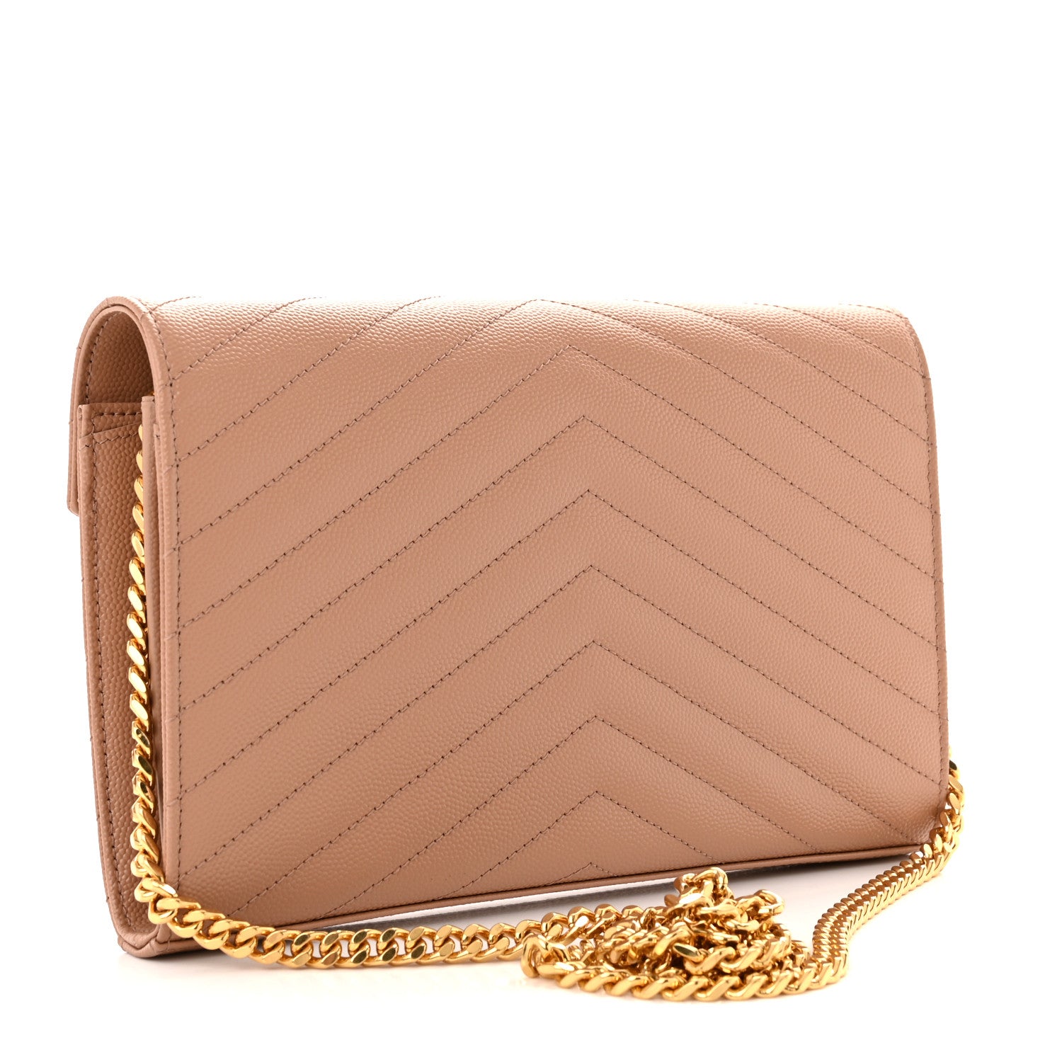 Saint Laurent Grain De Poudre Matelasse Chevron Monogram Chain Wallet Vintage Peach 3 of 11