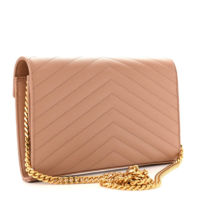 Saint Laurent Grain De Poudre Matelasse Chevron Monogram Chain Wallet Vintage Peach 3 of 11