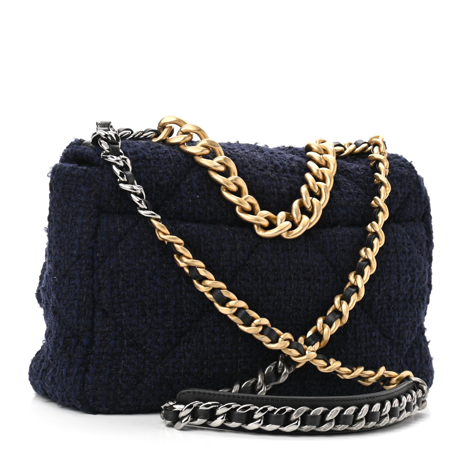 Chanel Tweed Quilted Large Chanel 19 Flap Navy Blue 3 of 10