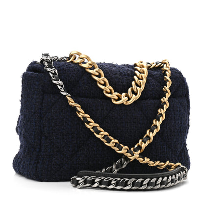 Chanel Tweed Quilted Large Chanel 19 Flap Navy Blue 3 of 10