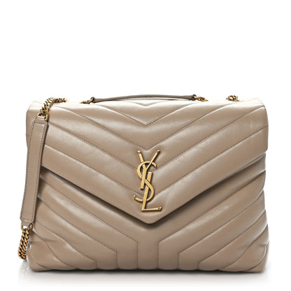 Saint Laurent Calfskin Y Quilted Monogram Medium Loulou Chain Satchel Dark Beige 1 of 9