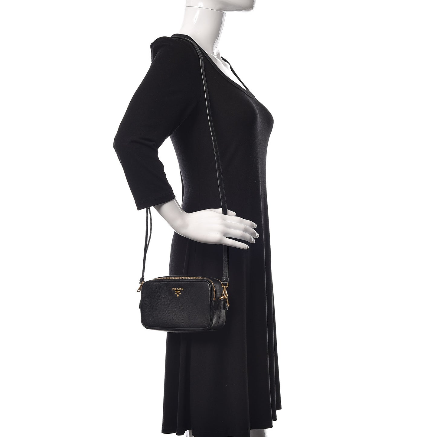 Saffiano Mini Double Zip Crossbody Black