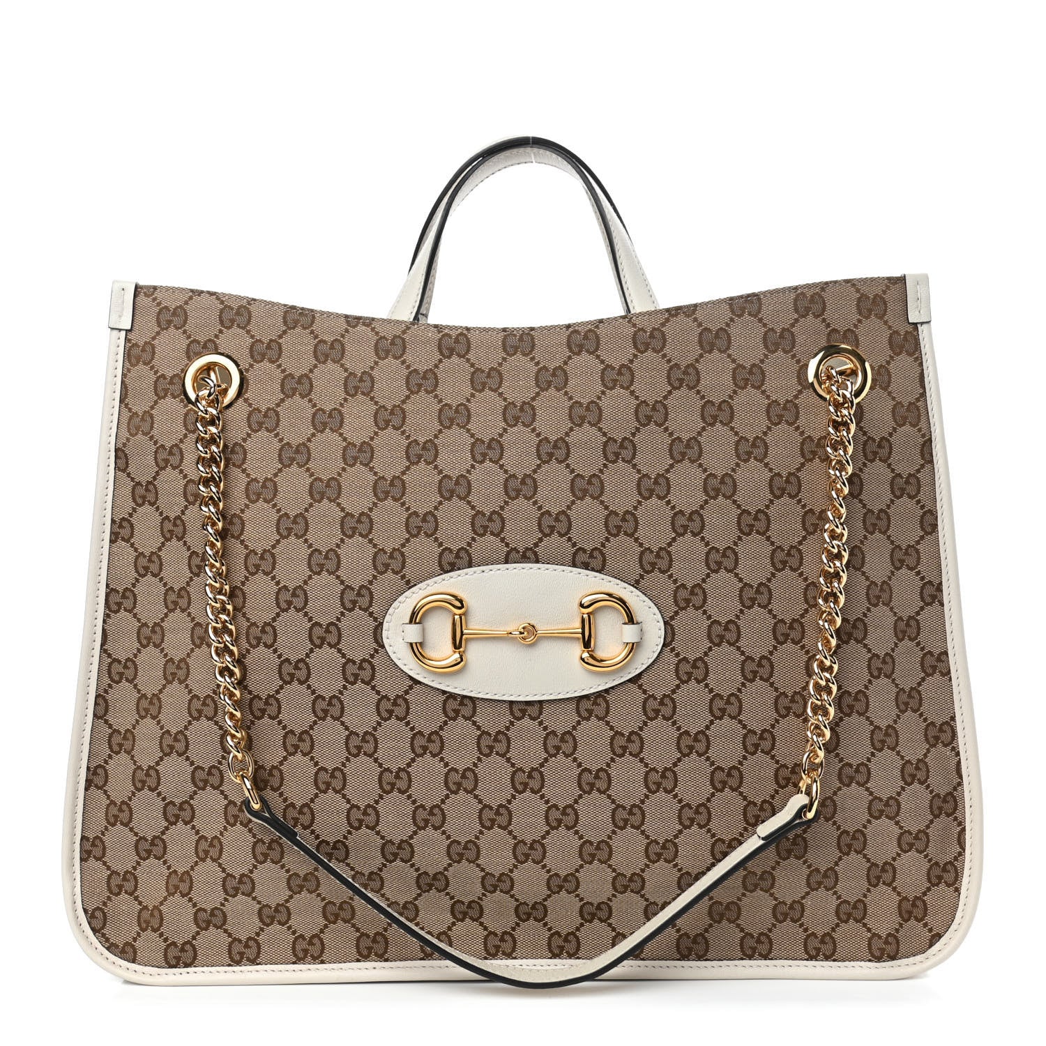 Gucci Monogram Calfskin Large Horsebit 1955 Tote Bag Beige Mystic White 1 of 4