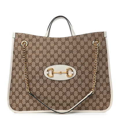 Gucci Monogram Calfskin Large Horsebit 1955 Tote Bag Beige Mystic White 1 of 4