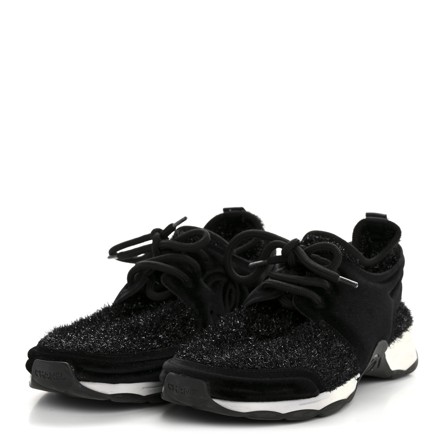 Chanel Stretch Fabric Womens CC Sneakers 37.5 Black 4 of 9