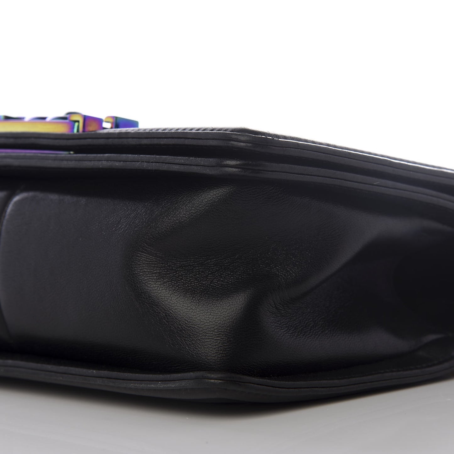 Lambskin LED Iridescent Metal Small Boy Flap Black Multicolor