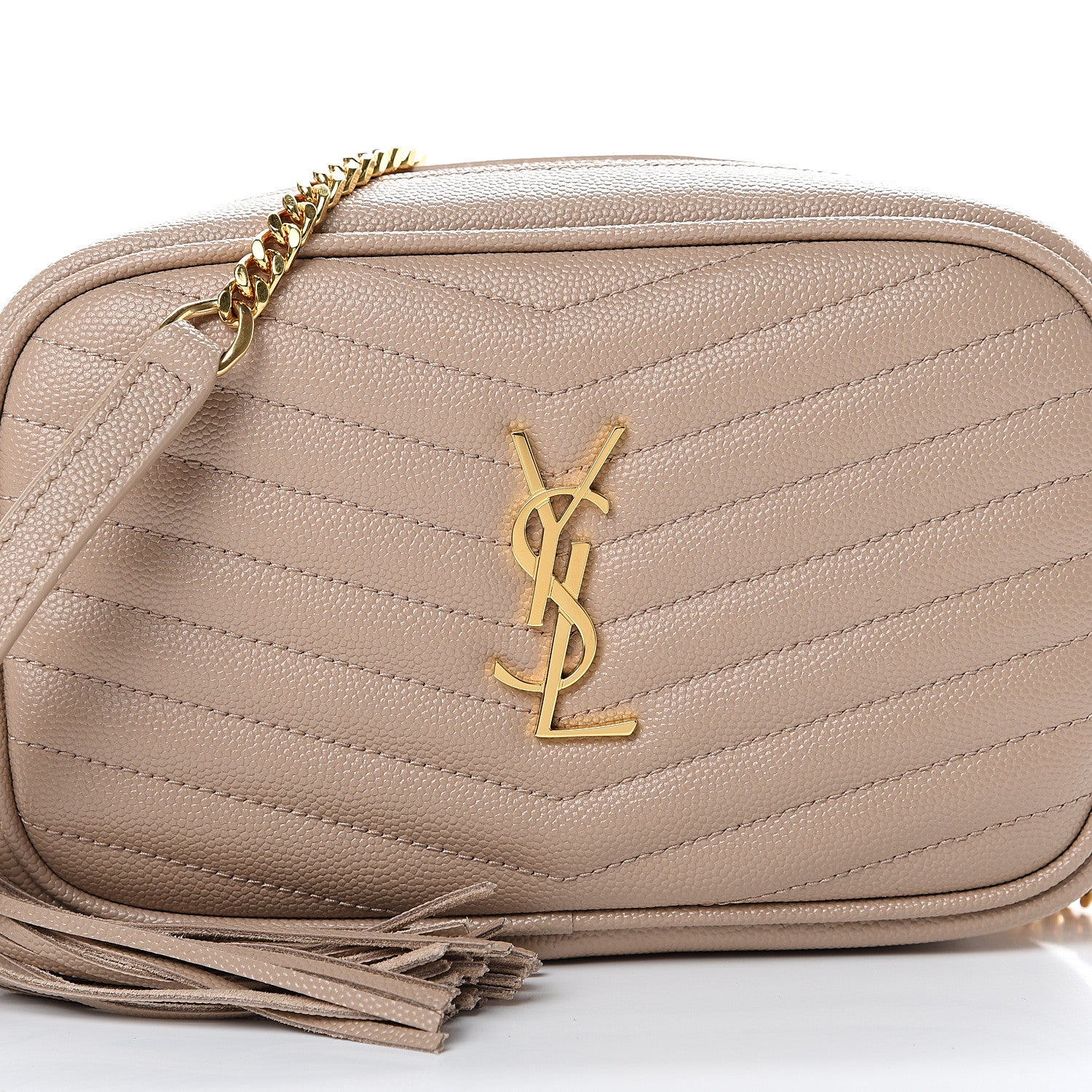 Saint Laurent Grain De Poudre Matelasse Monogram Mini Lou Camera Bag Dark Beige 7 of 10
