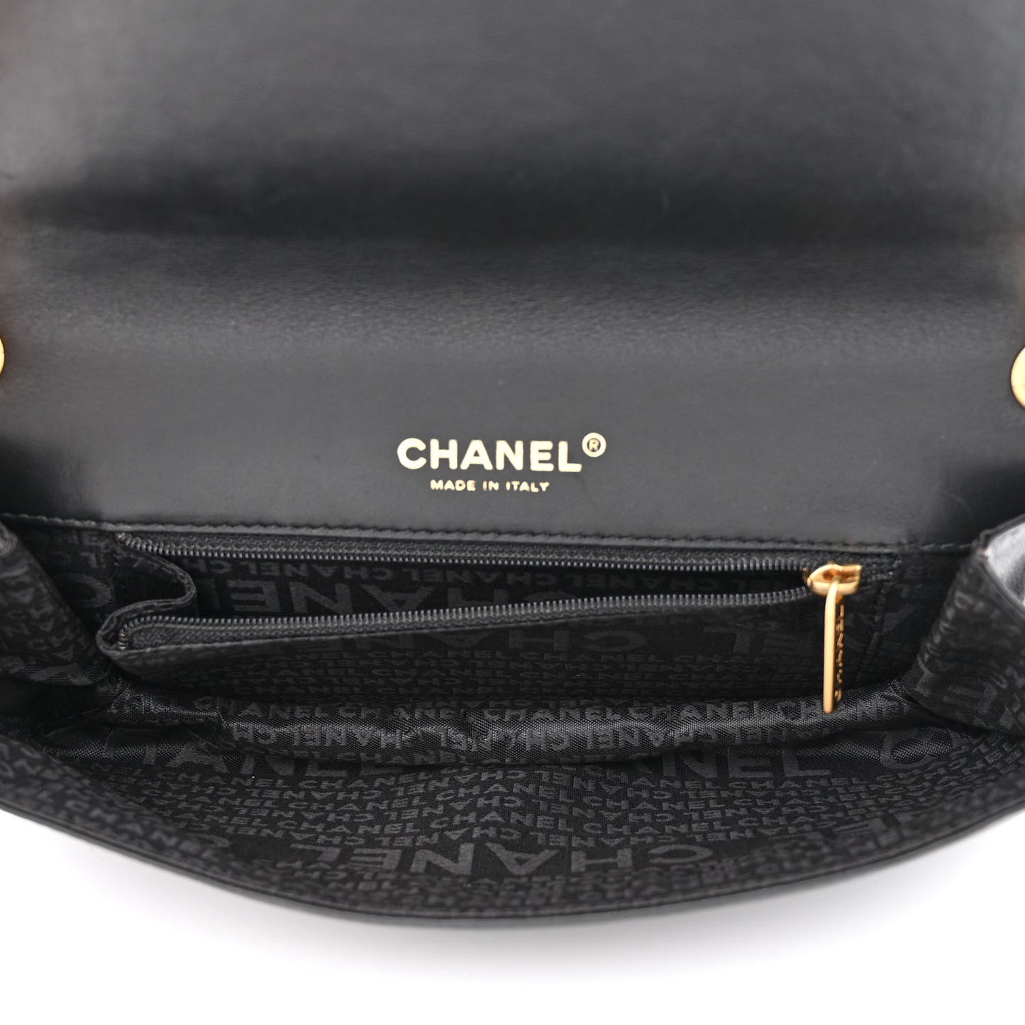 Calfskin Vertical Quilted Single Flap Black